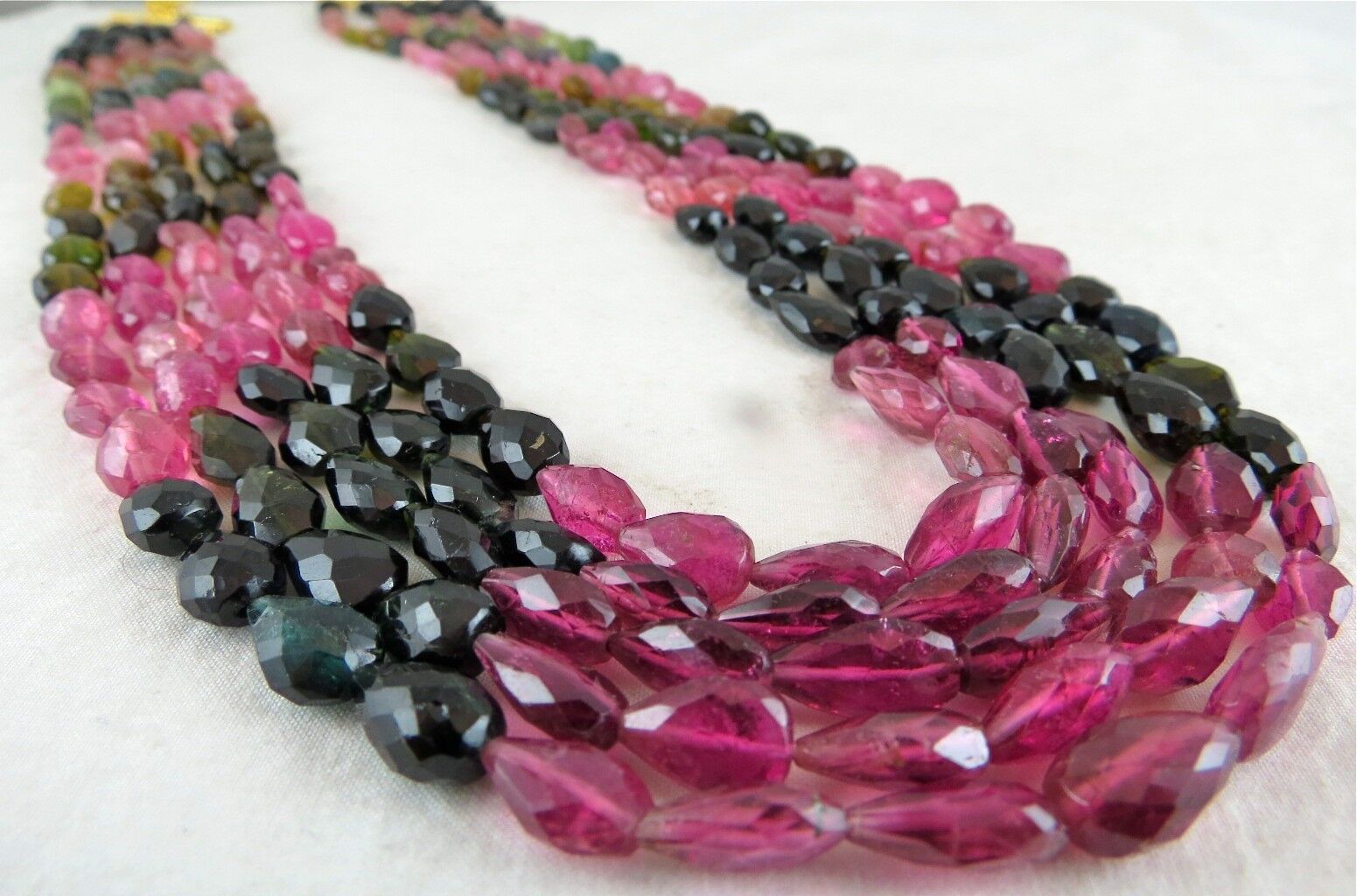 NATURAL MULTI TOURMALINE BEADS FACETED TEARDROPS 5 LINE 560CTS GEMSTONE NECKLACE