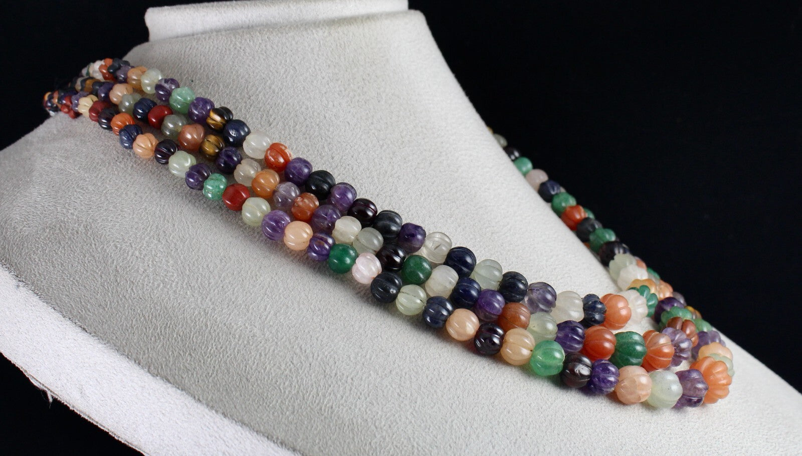Antique Multi Natural Semi Precious Melon Beads 688ct Carved Gem Necklace