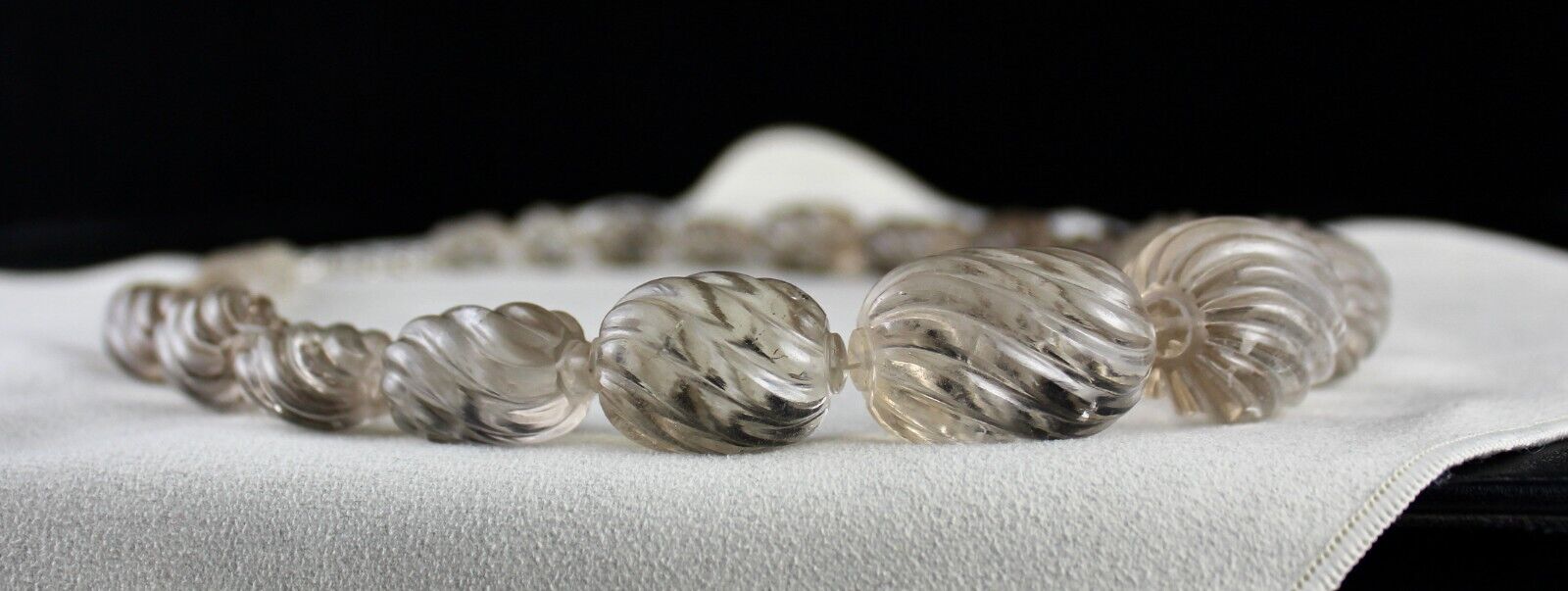BIG NATURAL SMOKY QUARTZ BEADS CARVED OVAL 1195 CT GEMSTONE SILVER NECKLACE