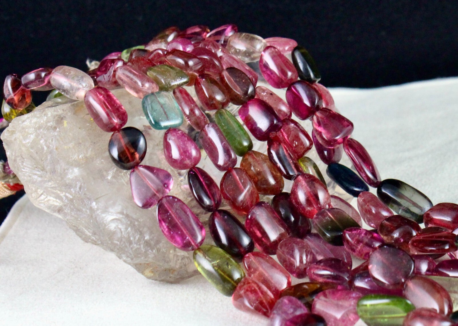 Certified Natural Multi Tourmaline Beads Tumble Gemstone Necklace 1445 Ct