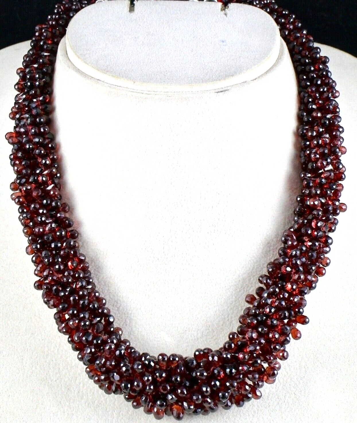 Natural Pyrope Almandine Garnet Teardrop Beaded 867 Ct Sterling Silver Necklace