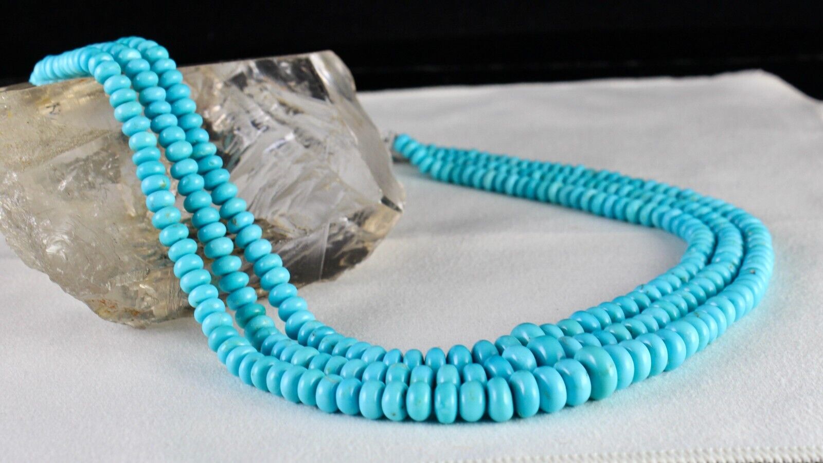 Natural Real Turquoise Beads Round 3 L 388 Ct Blue Gemstone Important Necklace