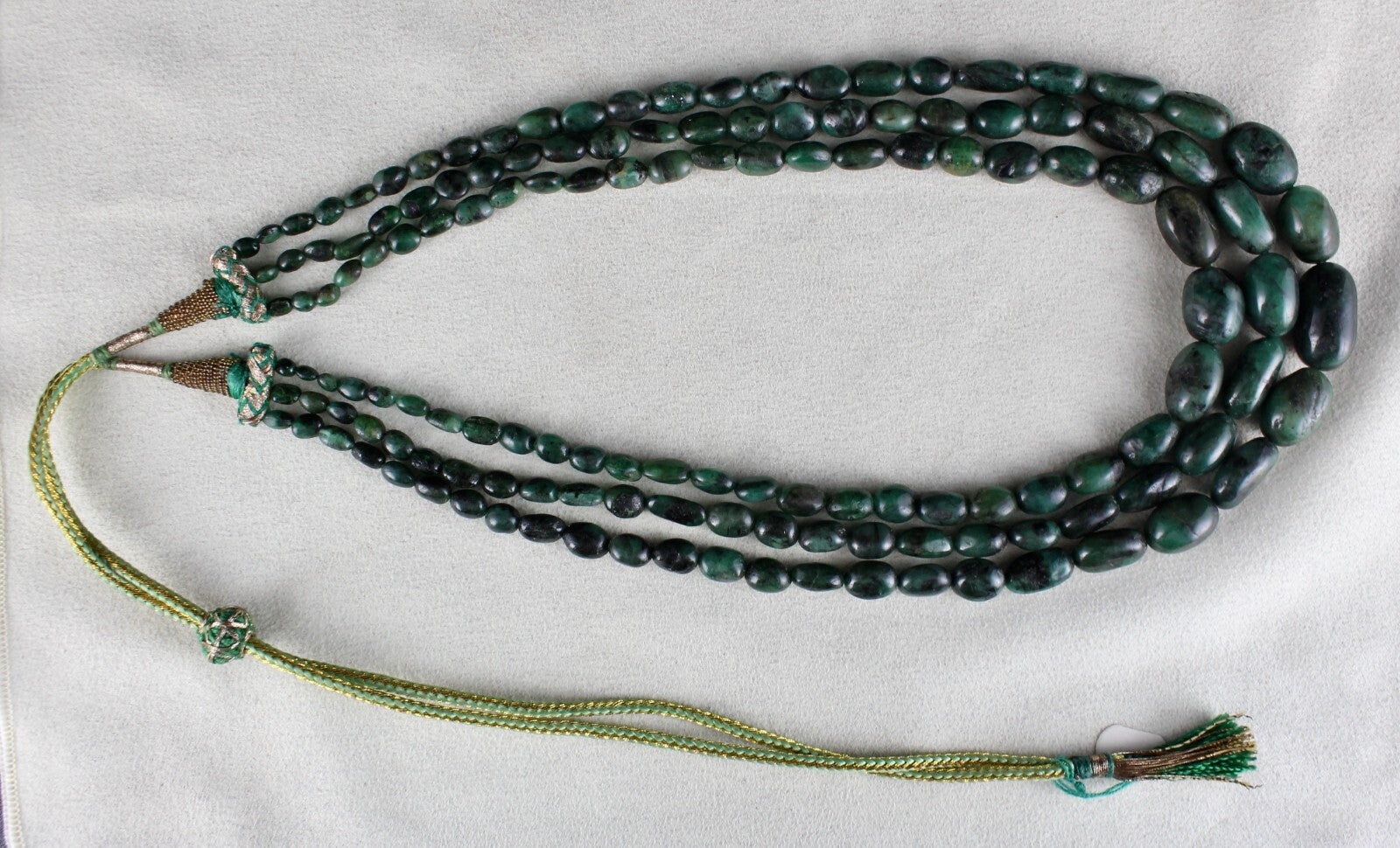 Certified Antique Vintage Natural Emerald Beads Necklace 3 L 475 Ct Cabochon