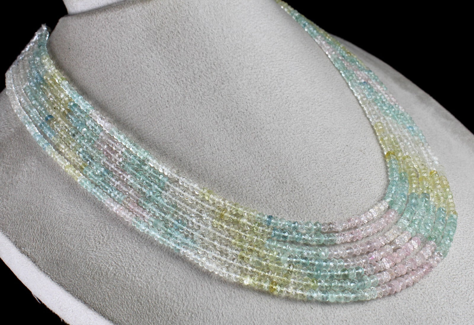 Natural Multi Aquamarine Necklace 392 Carats Gemstone Fine Faceted 7 Line Beads
