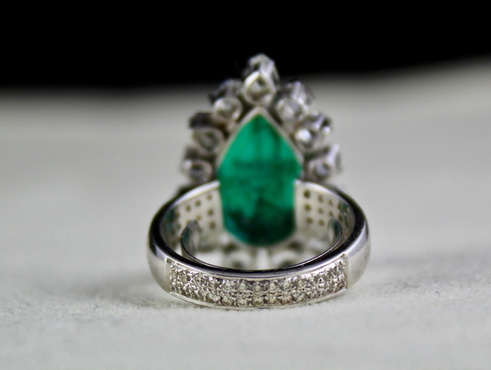 Natural Zambian Emerald Pear Cut Rose Cut Diamond 18K Gold Cocktail Ring