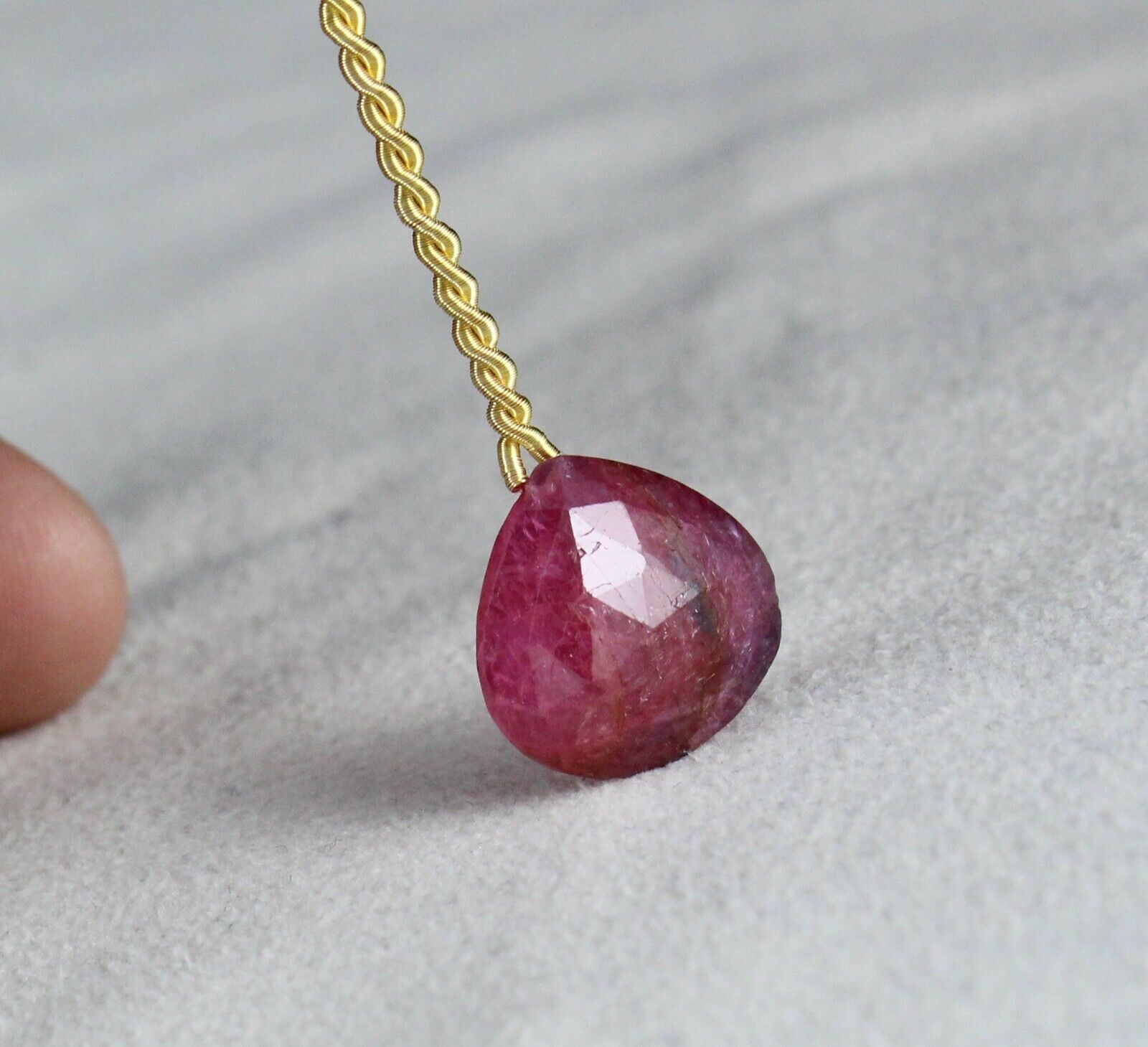 NATURAL UNTREATED RUBY BEADS FACETED HEART DROP 1 PCS 14.95 CTS GEMSTONE HANGING