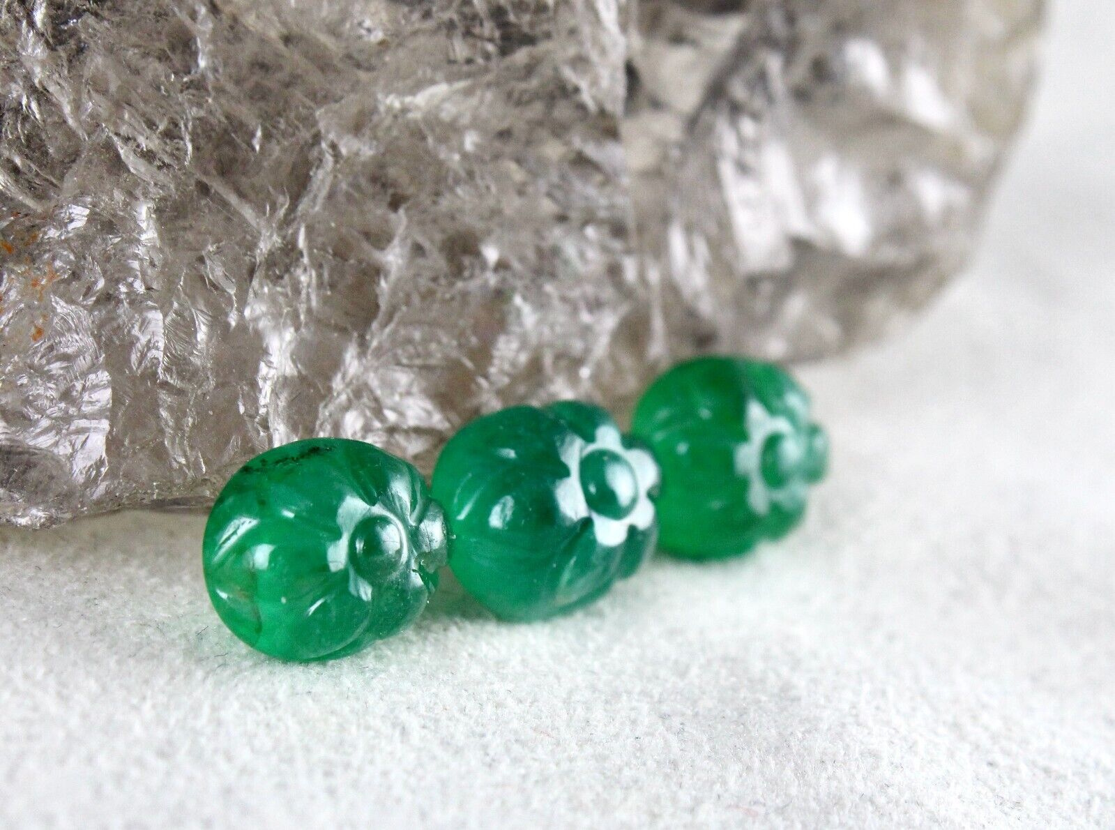 NATURAL ZAMBIA EMERALD CARVED CABOCHON 3 PC 11.72 CT GEMSTONE FOR RING EARRING