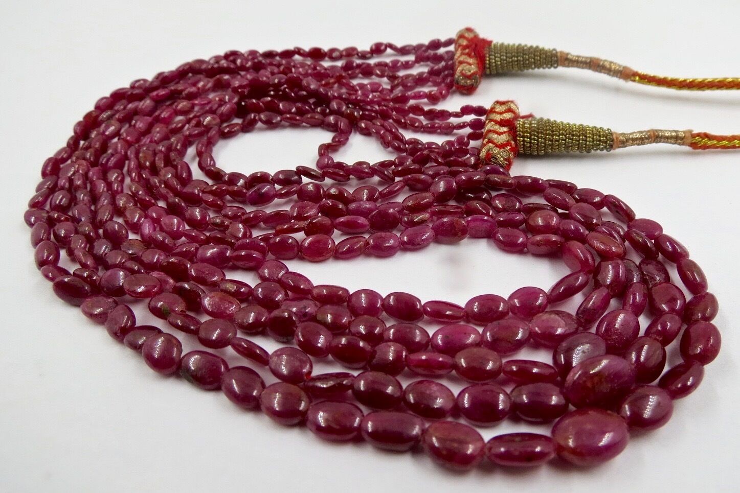 UNHEATED NATURAL RUBY BEADS LONG 5 LINE 188 CARATS GEMSTONE BEADED NECKLACE