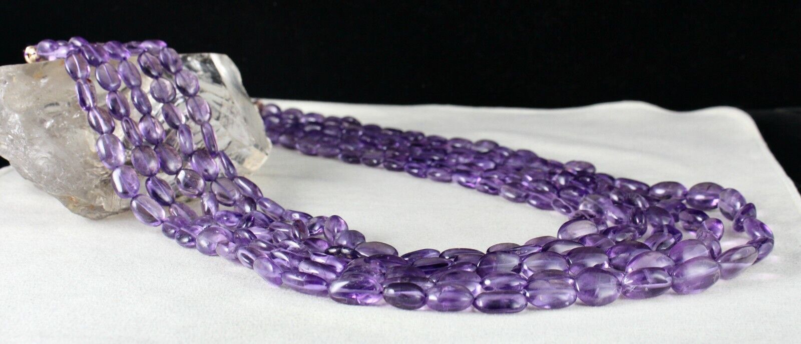 NATURAL AMETHYST BEADS LONG NUGGETS 5 LINE 1055 CARATS GEMSTONE FASHION NECKLACE