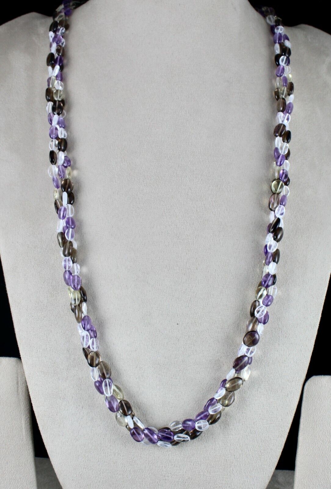 Multi Natural Rock Crystal Smoky Quartz Amethyst 3 L 684 Cts Long Beads Necklace