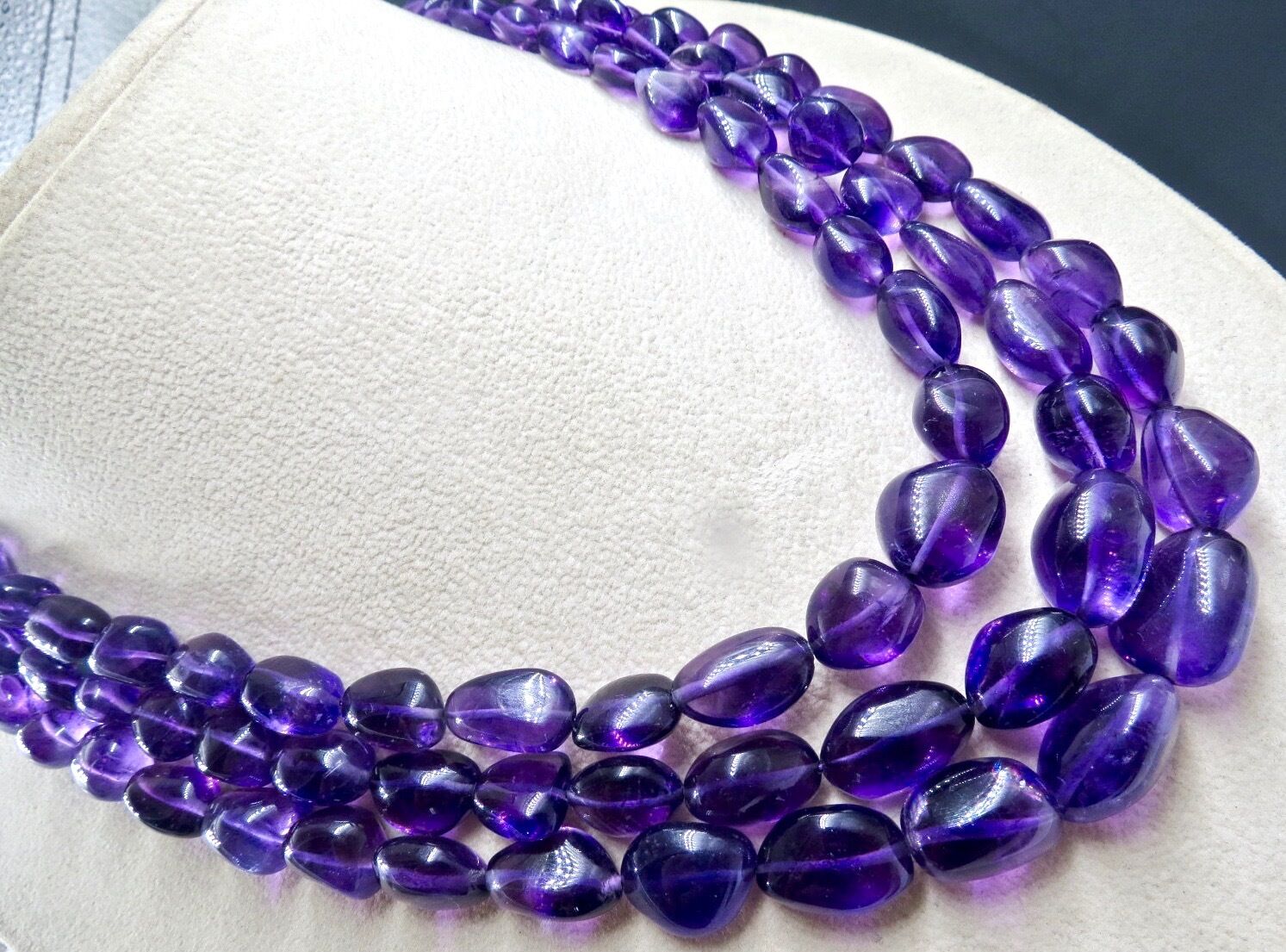 Natural Amethyst Beads Tumble 3L 917 Ct Purple Gemstone Statement Party Necklace