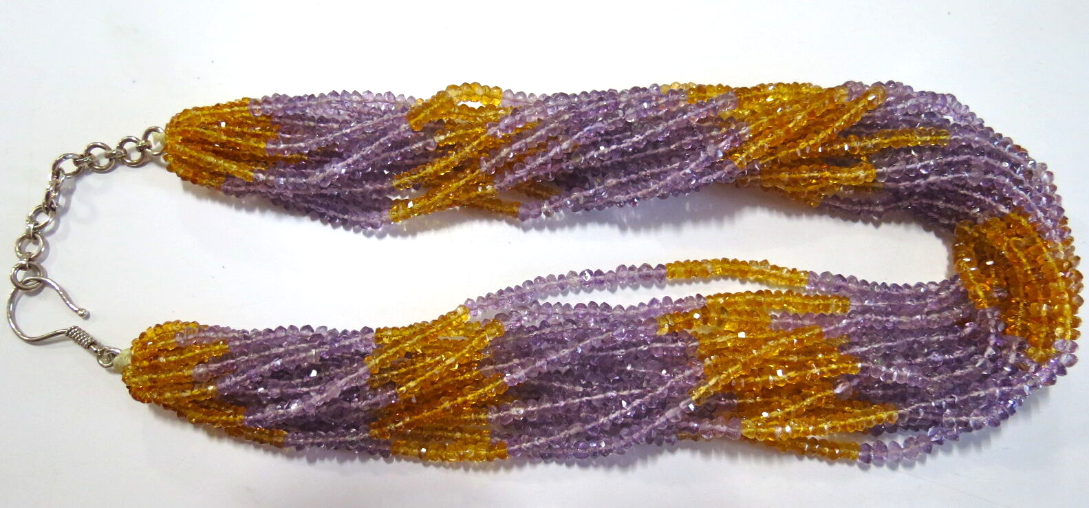 Sterling Silver Natural Citrine Amethyst Faceted Bead Necklace 15l 665ct