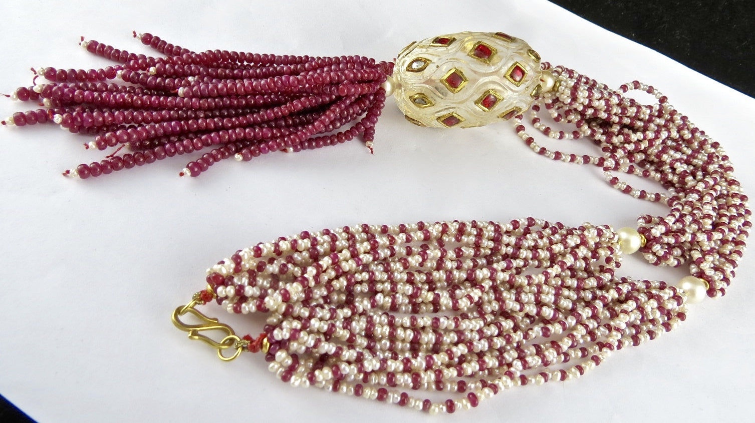 Antique Natural Rock Crystal Quartz 896ct 22k Gold Ruby Pearl Necklace Certified