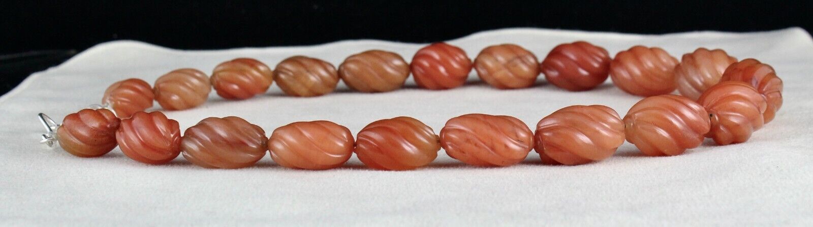 NATURAL ORANGE QUARTZ MELON CARVED BEADS 1 L 856 CARATS GEMSTONE SILVER NECKLACE