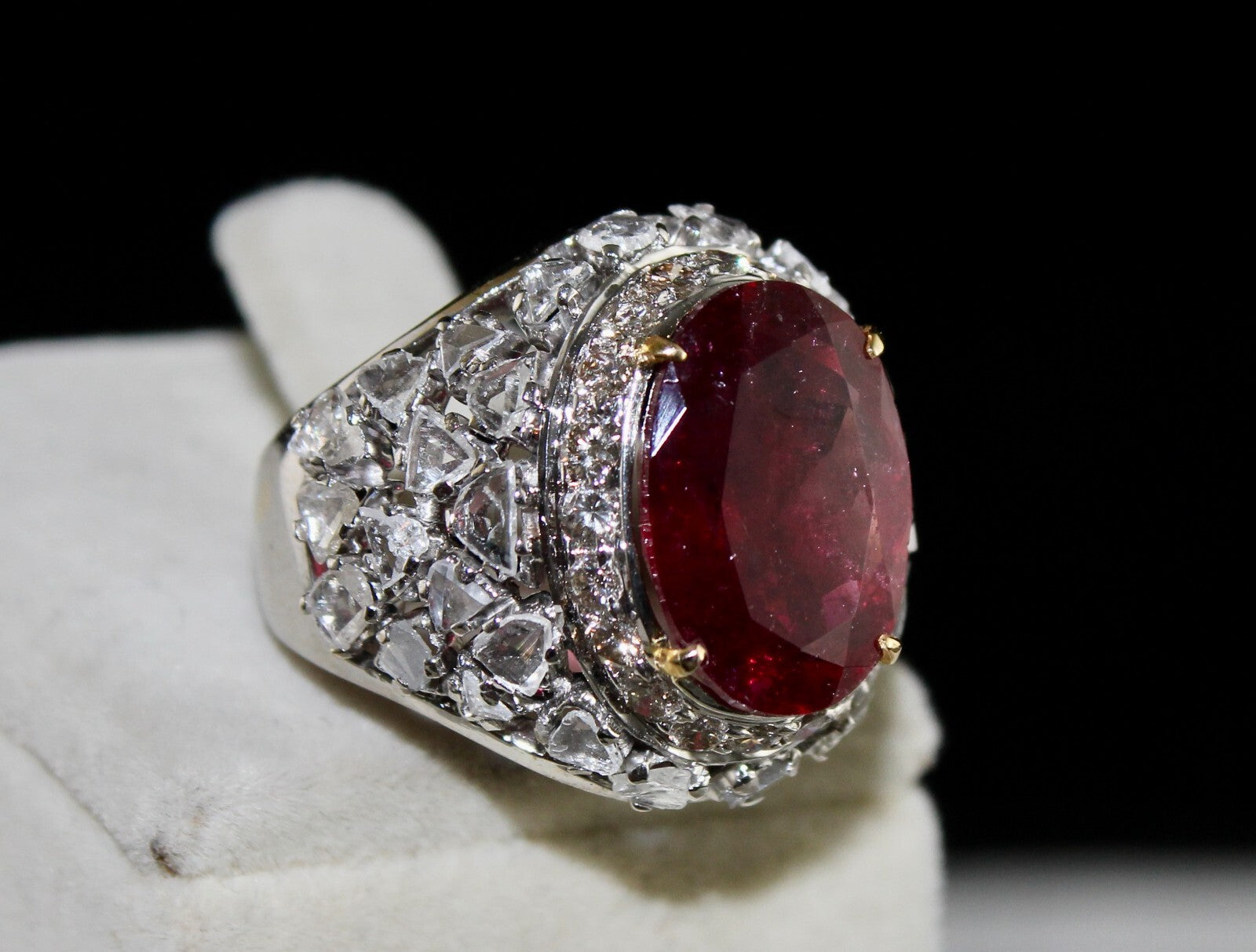 Certified Natural Rubellite Tourmaline 10ct Diamond 18k Gold Vintage Ring