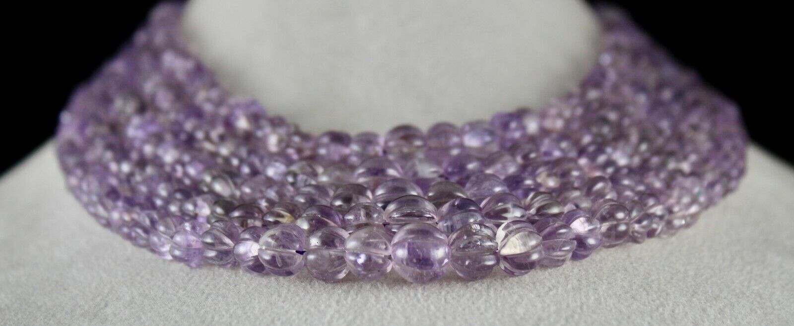 Natural Amethyst Beads Carved Melon 5 L 947 Ct Purple Gemstone Antique Necklace