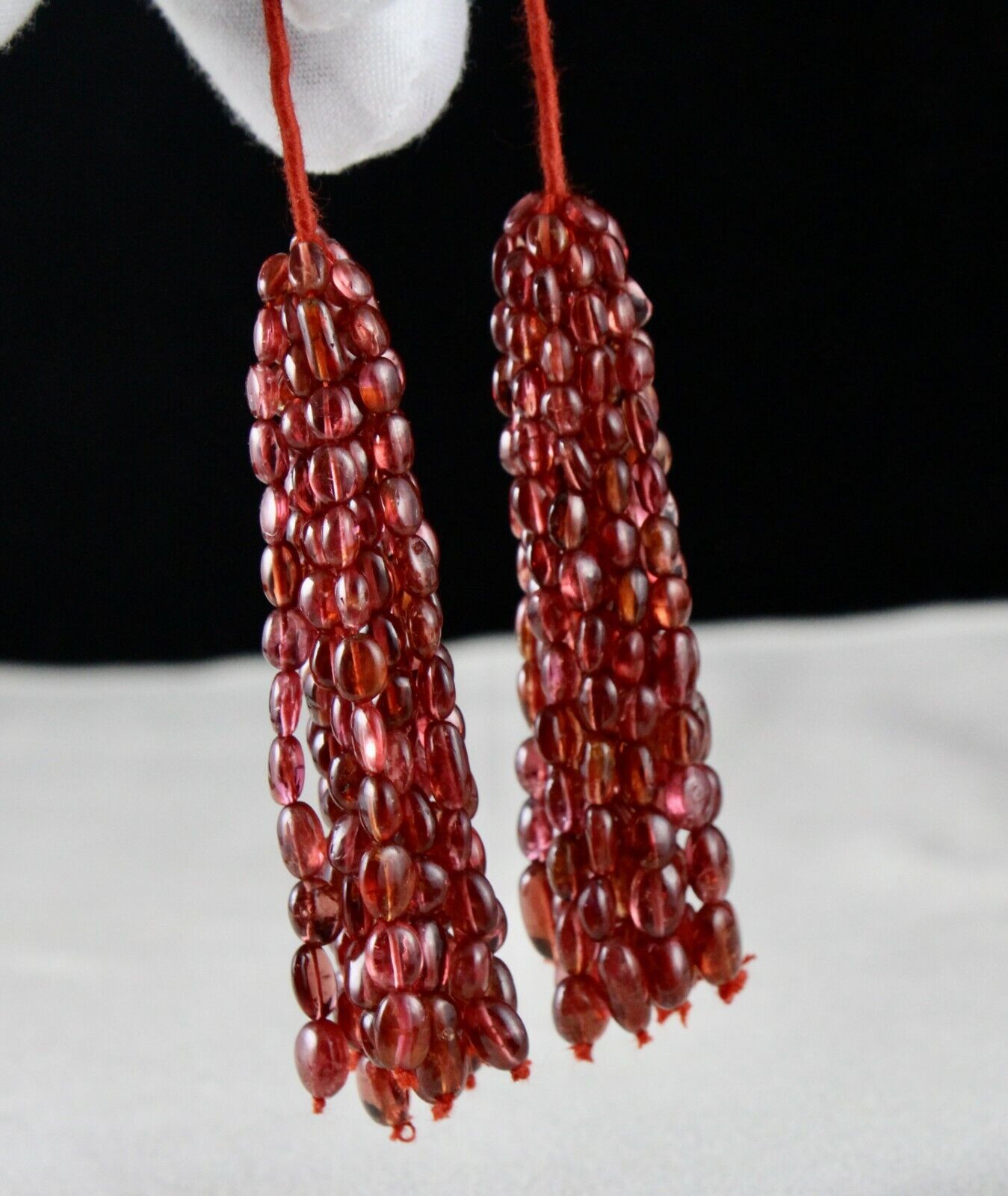 NATURAL CERTIFIED SPINEL BEADS TASSEL LONG 154 CARATS DESIGNING GEMSTONE EARRING