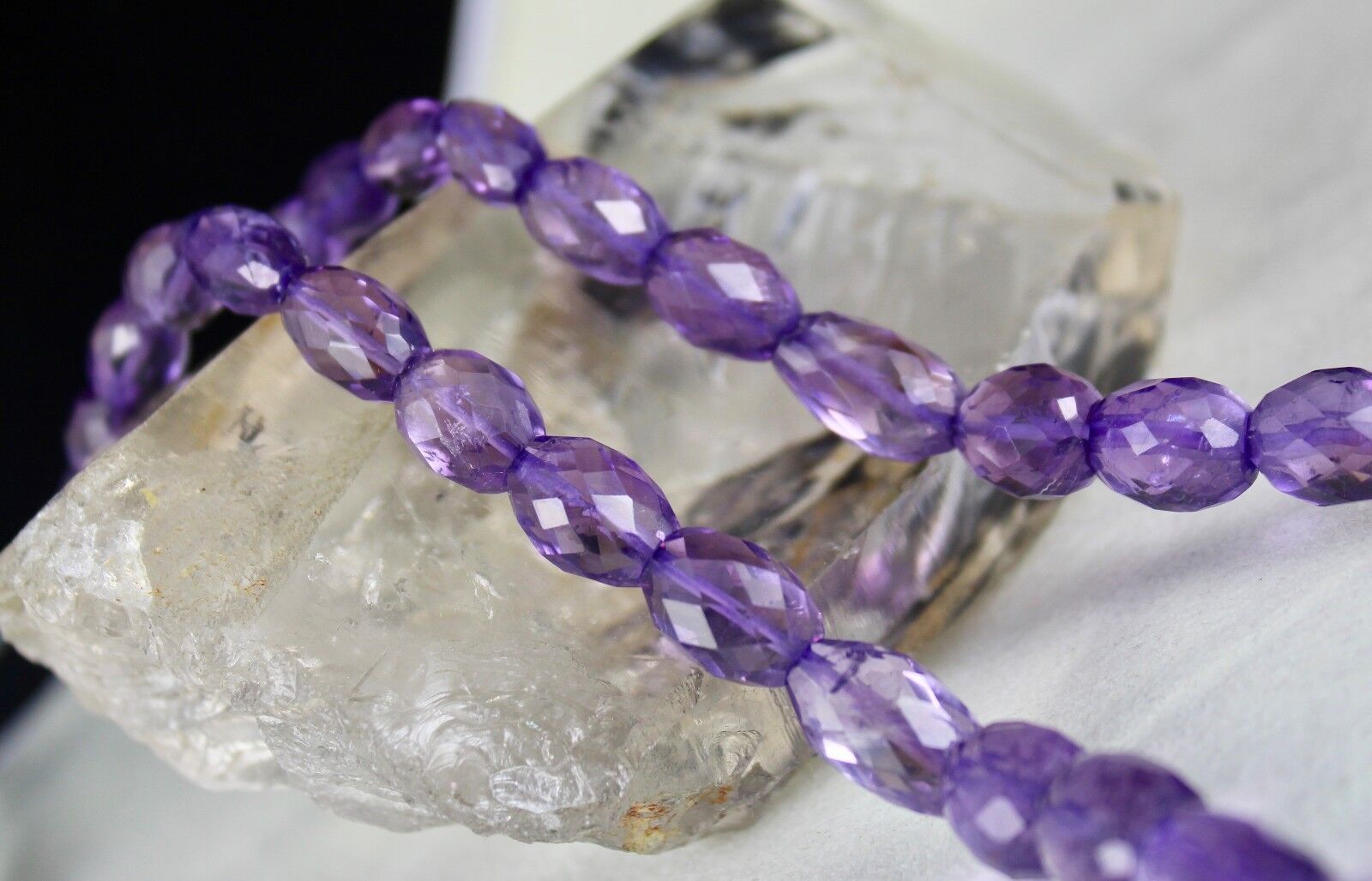 NATURAL PURPLE AMETHYST BEADS FACETED OVAL 17MM 1 LINE 347CTS GEMSTONE NECKLACE