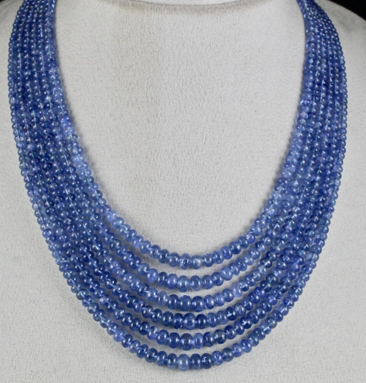 Certified Natural Blue Sapphire 739 Ct Beads Round Gem Necklace For Women