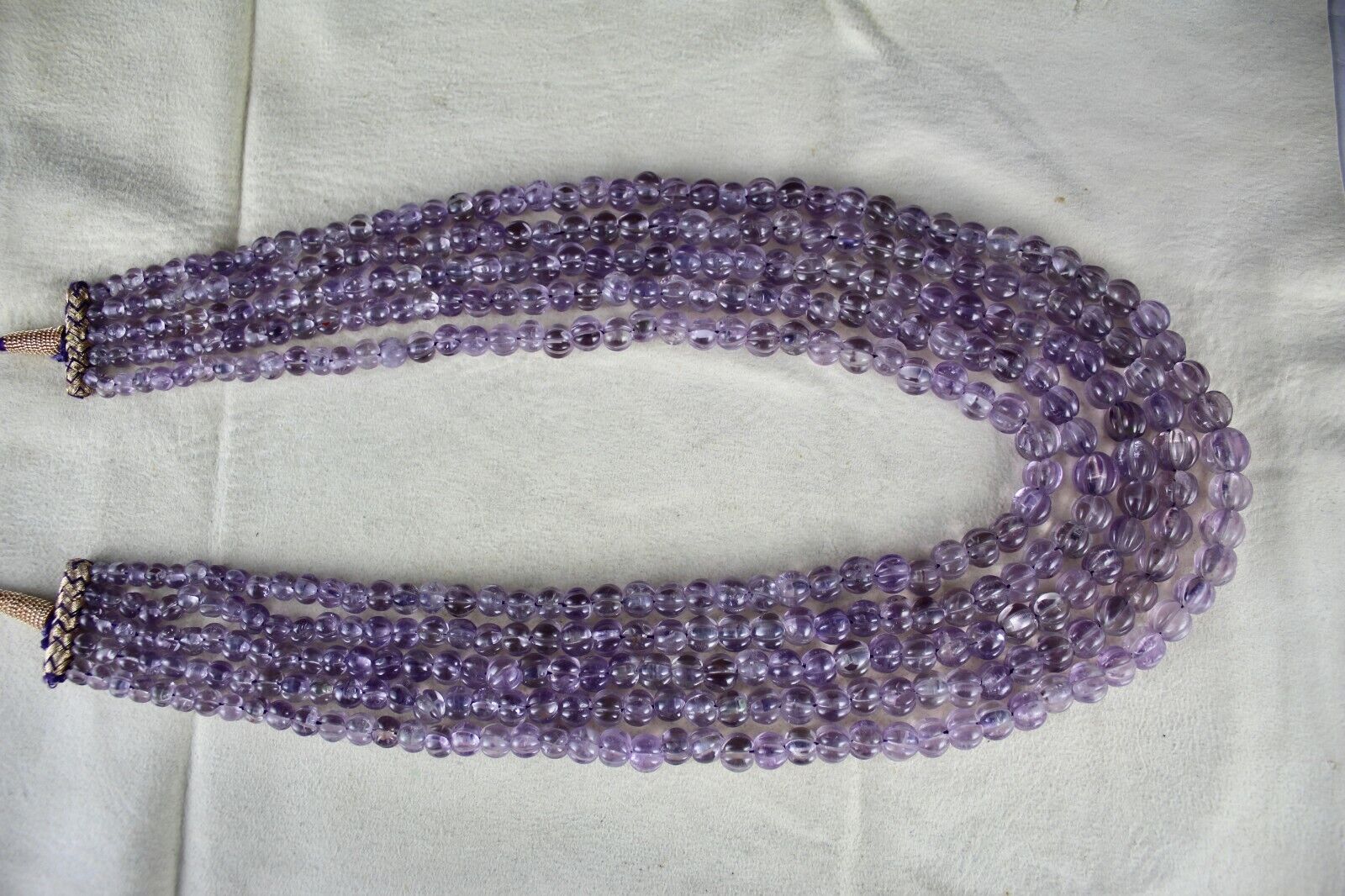 Natural Amethyst Beads Carved Melon 5 L 947 Ct Purple Gemstone Antique Necklace