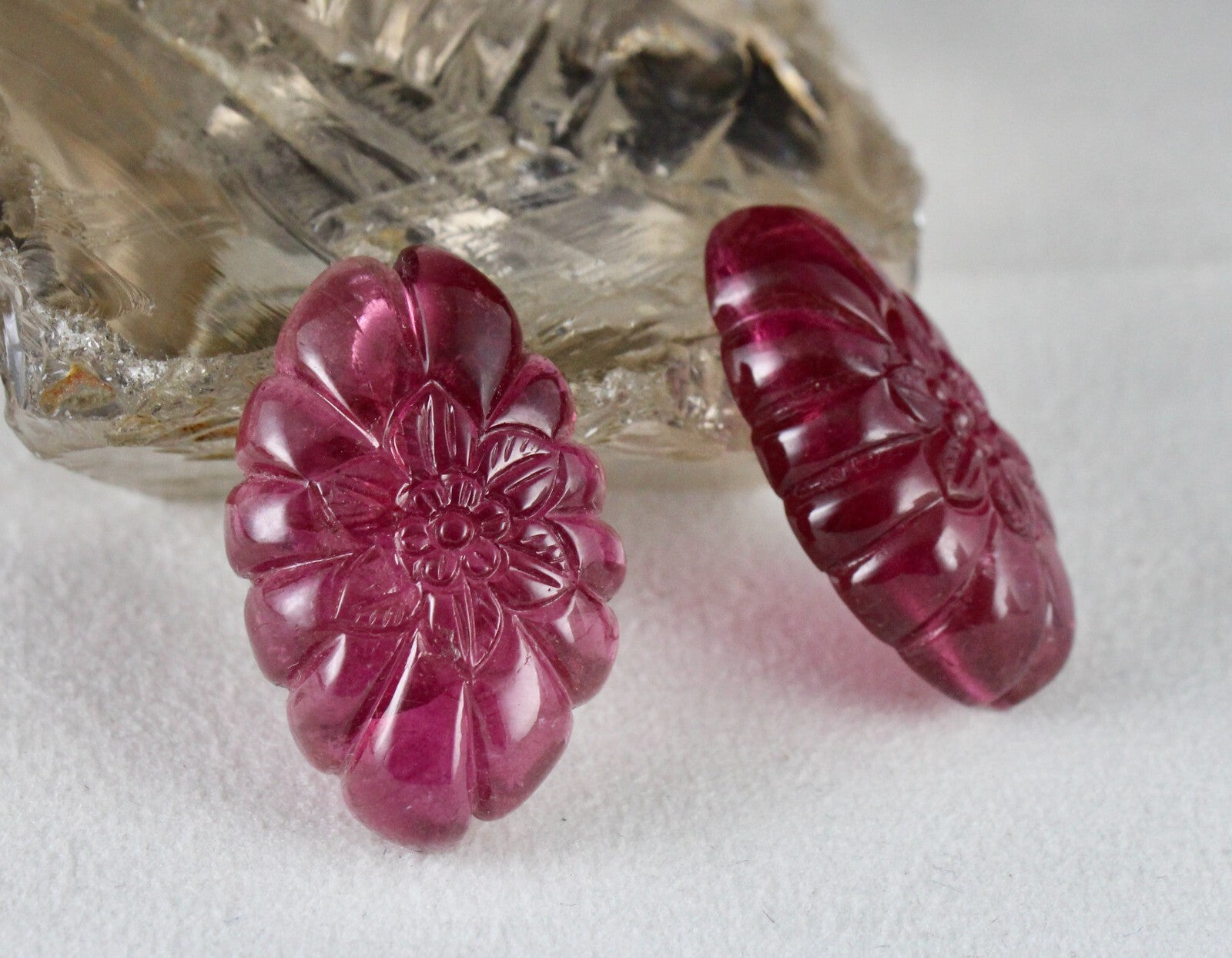 Certified Natural Rubellite Tourmaline 108.77 Ct Oval Engraved Gemstone Earrings