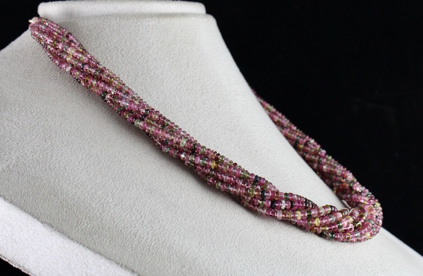 NATURAL TOURMALINE BEADED 9 LINE 400 CT MULTI COLOUR GEMSTONE SILVER NECKLACE