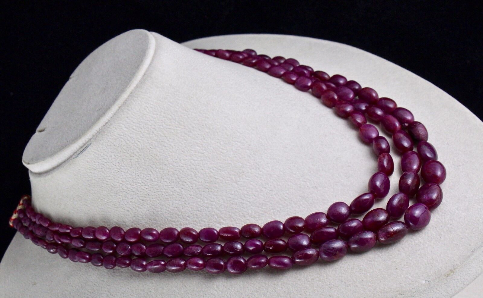 NATURAL UNTREATED RUBY BEADS LONG CABOCHON 3 LINE 568 CARATS GEMSTONE NECKLACE