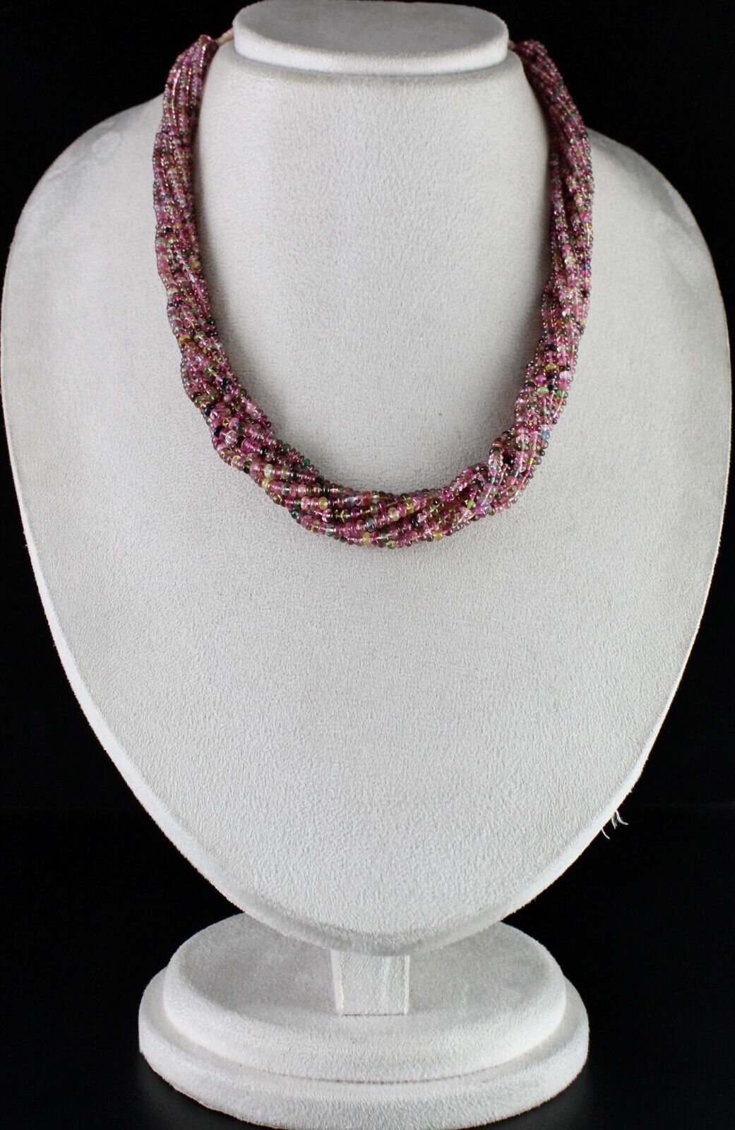 NATURAL TOURMALINE BEADED 9 LINE 400 CT MULTI COLOUR GEMSTONE SILVER NECKLACE