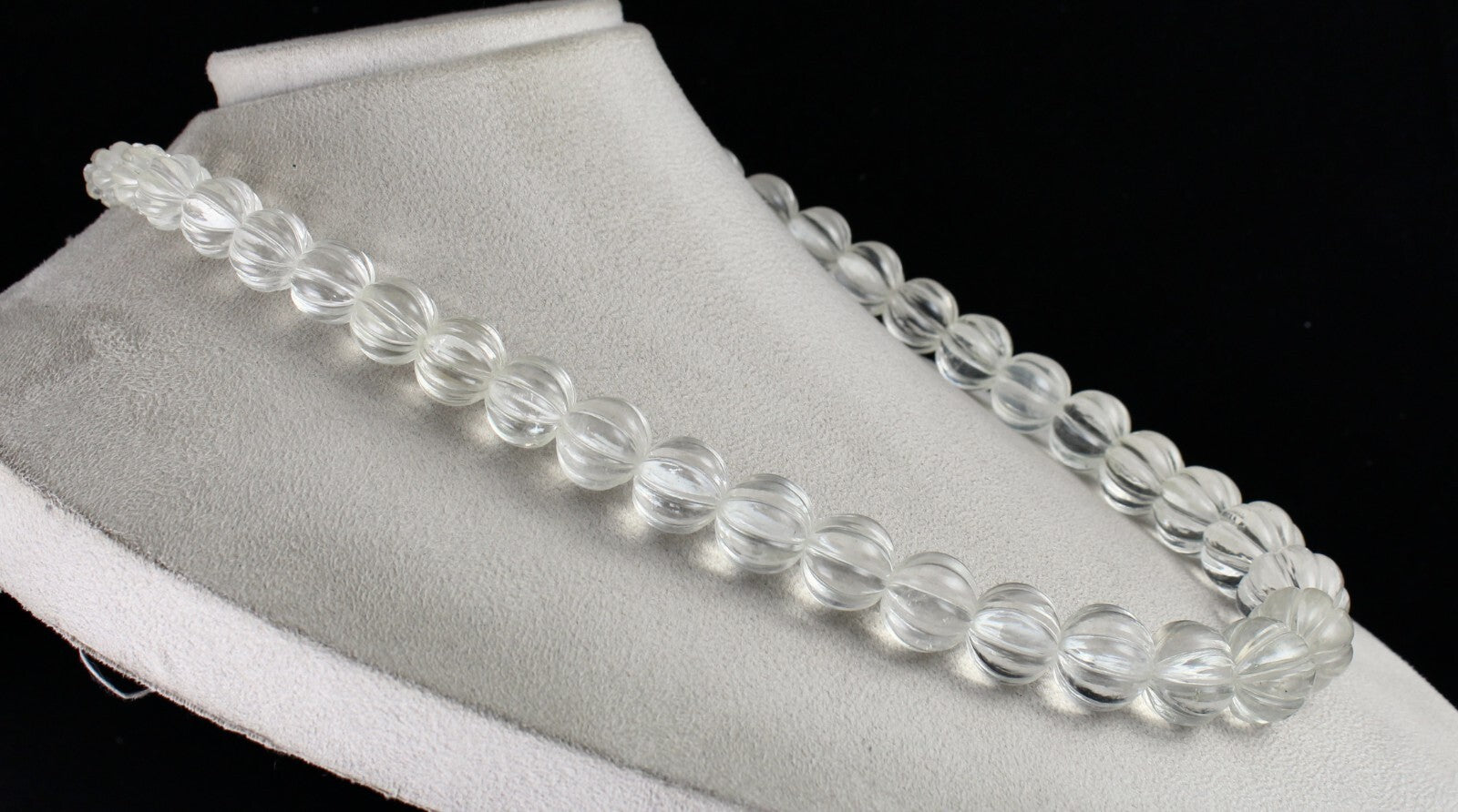 Sterling Silver Natural Rock Crystal Quartz Melon Beaded Necklace 1169 Ct