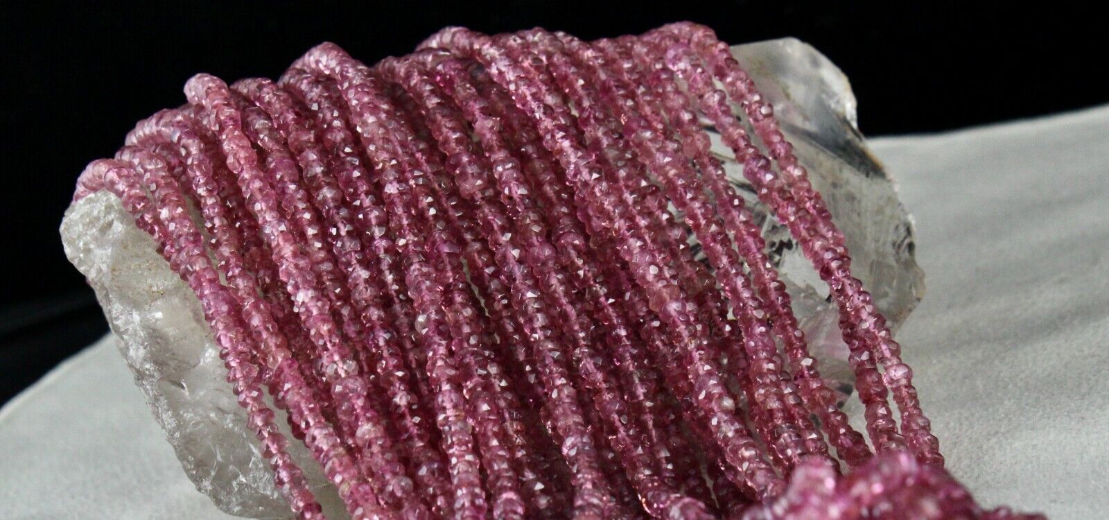 Natural Pink Tourmaline Beaded Necklace 917 Carats Faceted Gemstone Silver Clasp