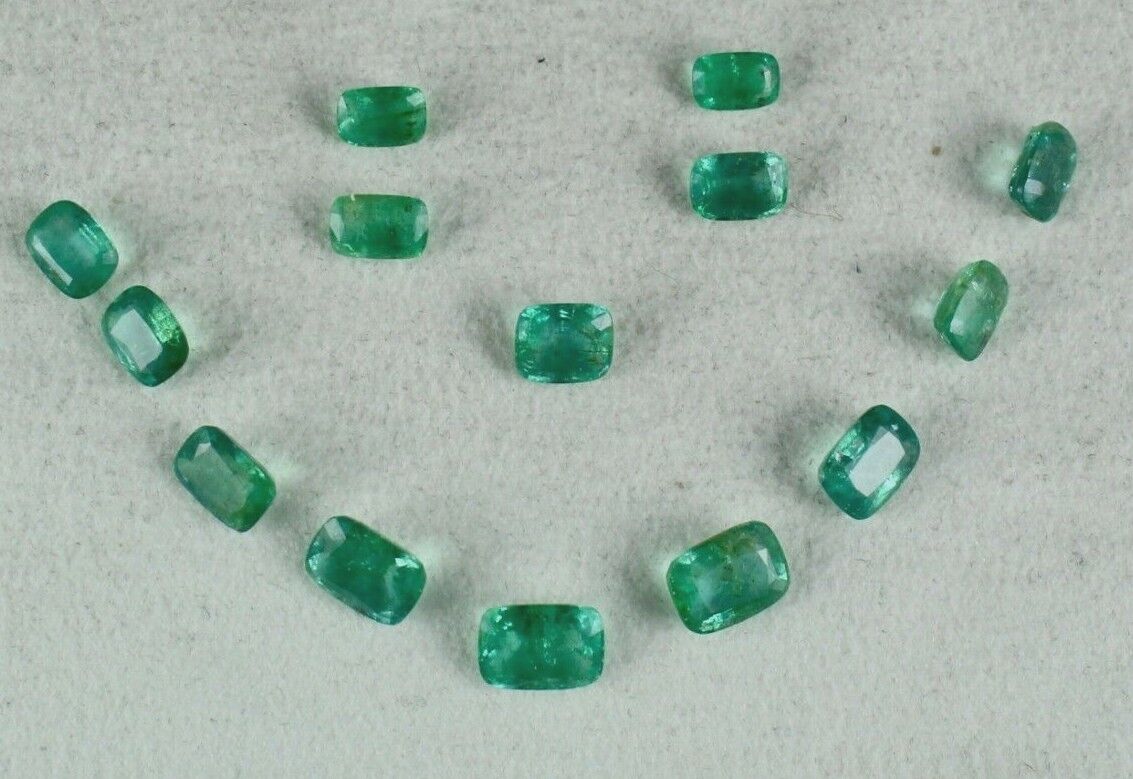 Certified Natural Emerald Cushion Cut 14 Pc 13.13 Ct Loose Gemstone Design Set
