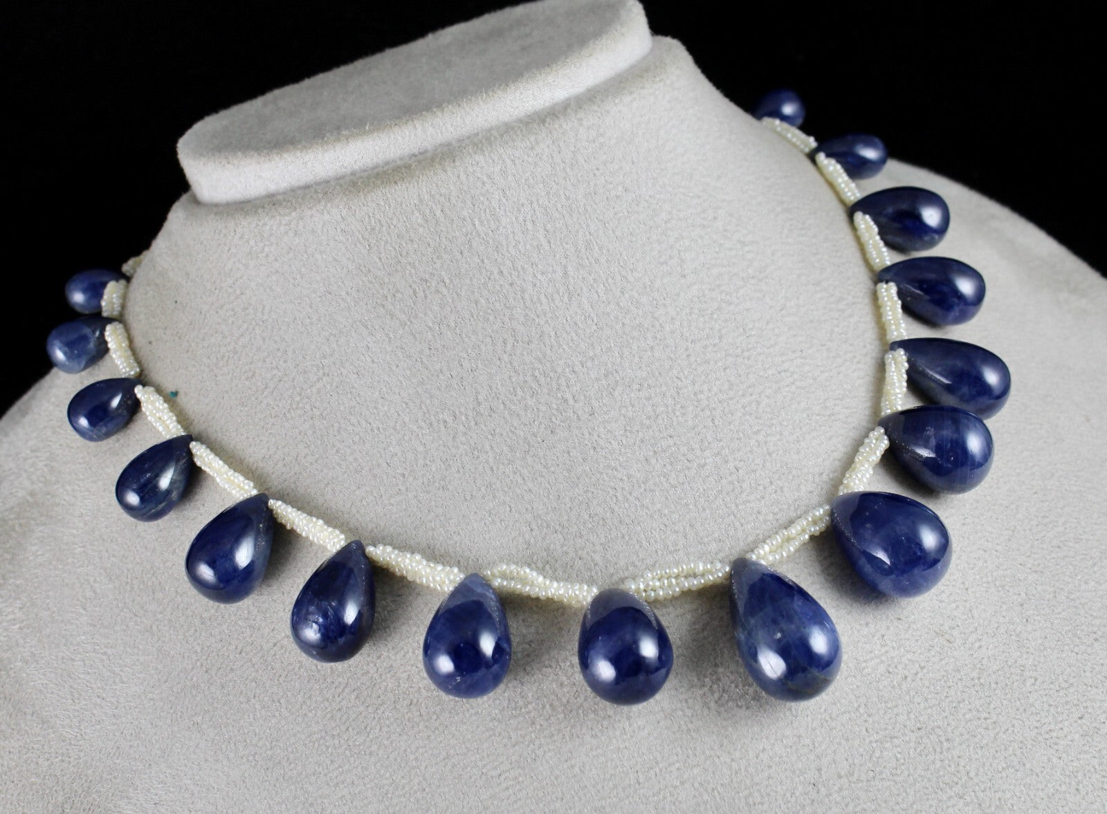 Certified Natural Unheated Blue Sapphire 420 Ct Teardrop Pearl Beaded Necklace,
