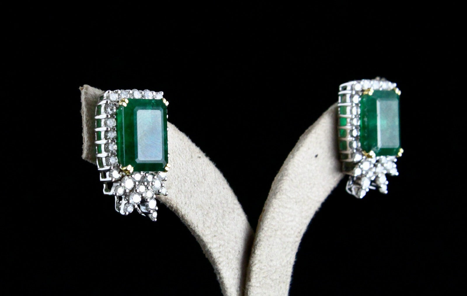 Certified Natural Zambian Emerald 64ct Natural Diamond 18k Gold Stud Earrings