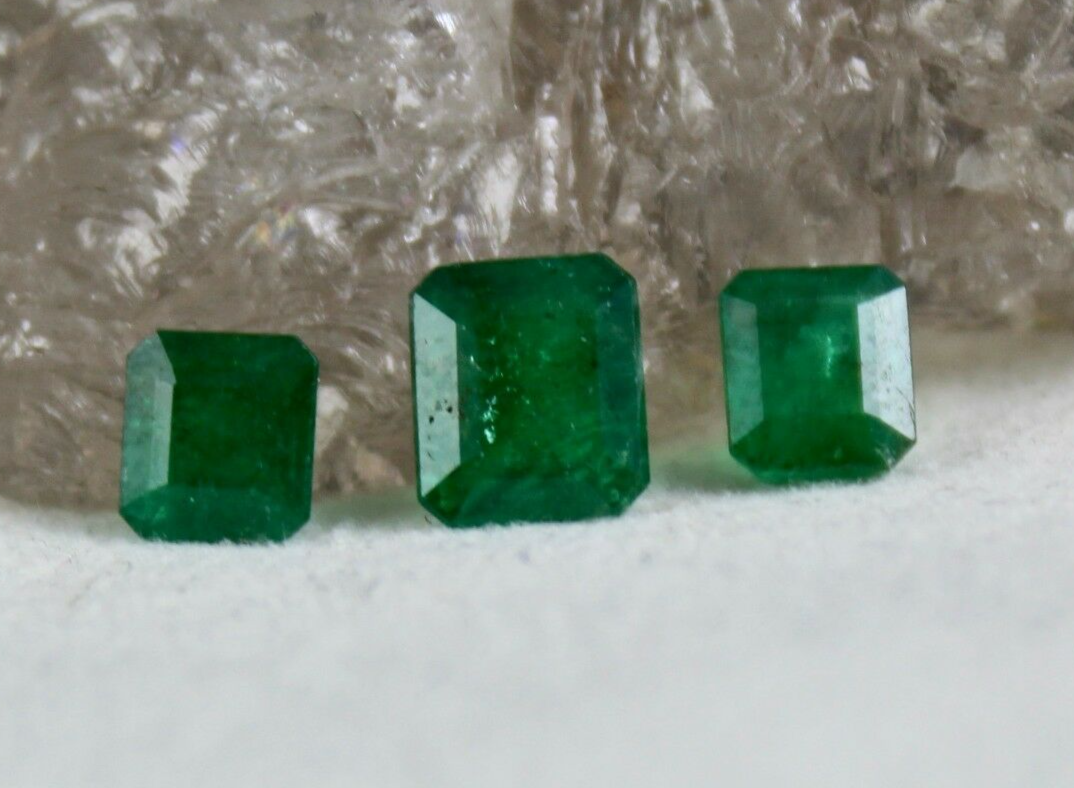 Certified Natural Zambian Emerald Octagon 3.42 Carat Gemstone 3 Pcs For Design