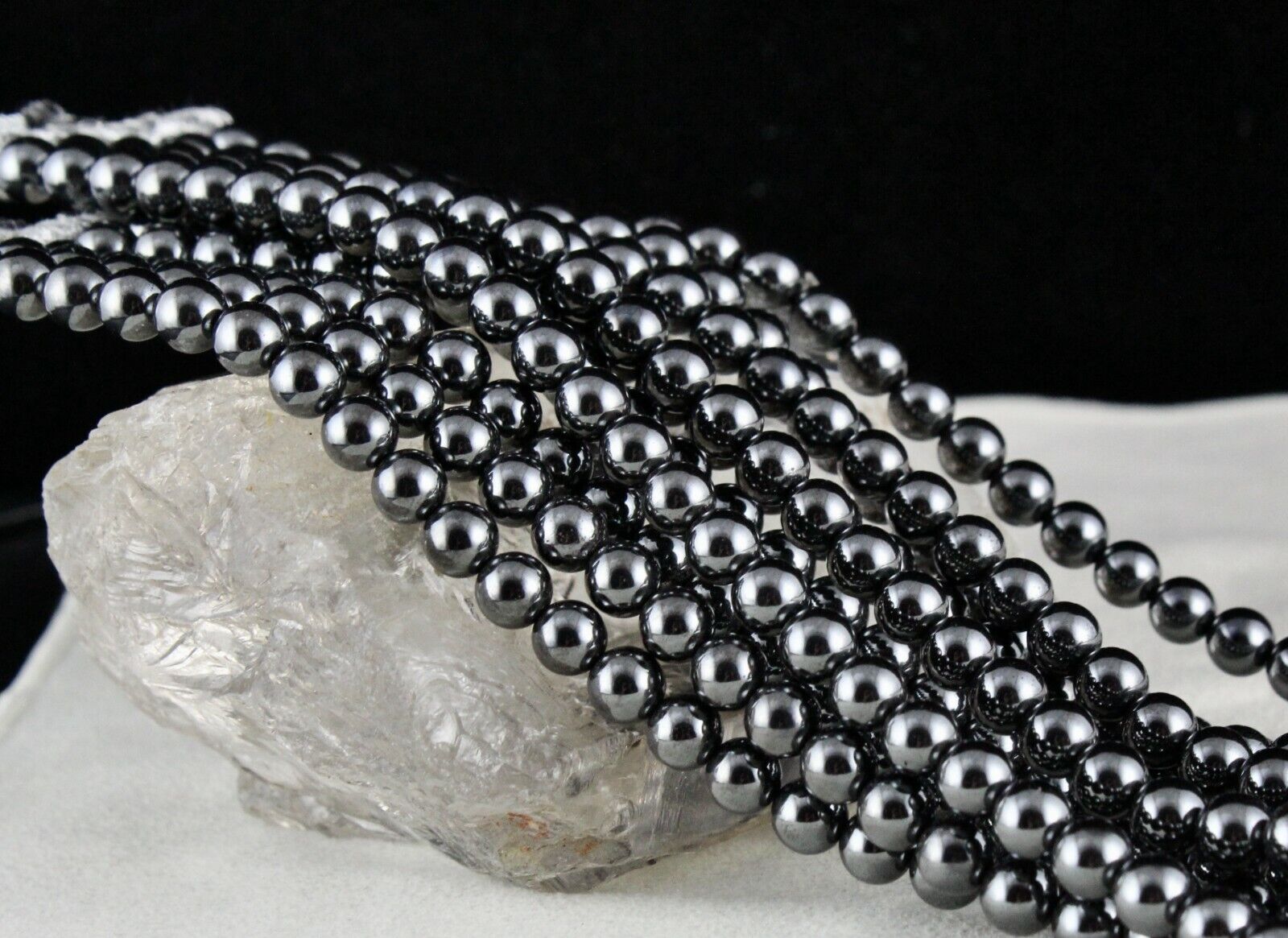 NATURAL HEMATITE BEADS 5 LINE 7MM 1630 CTS ROUND BLACK GEMSTONE FASHION NECKLACE
