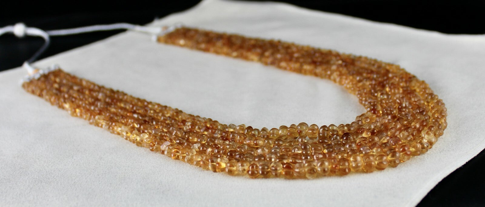 Certified Natural Yellow Citrine 675 Ct Carved Melon Gemstone Necklace