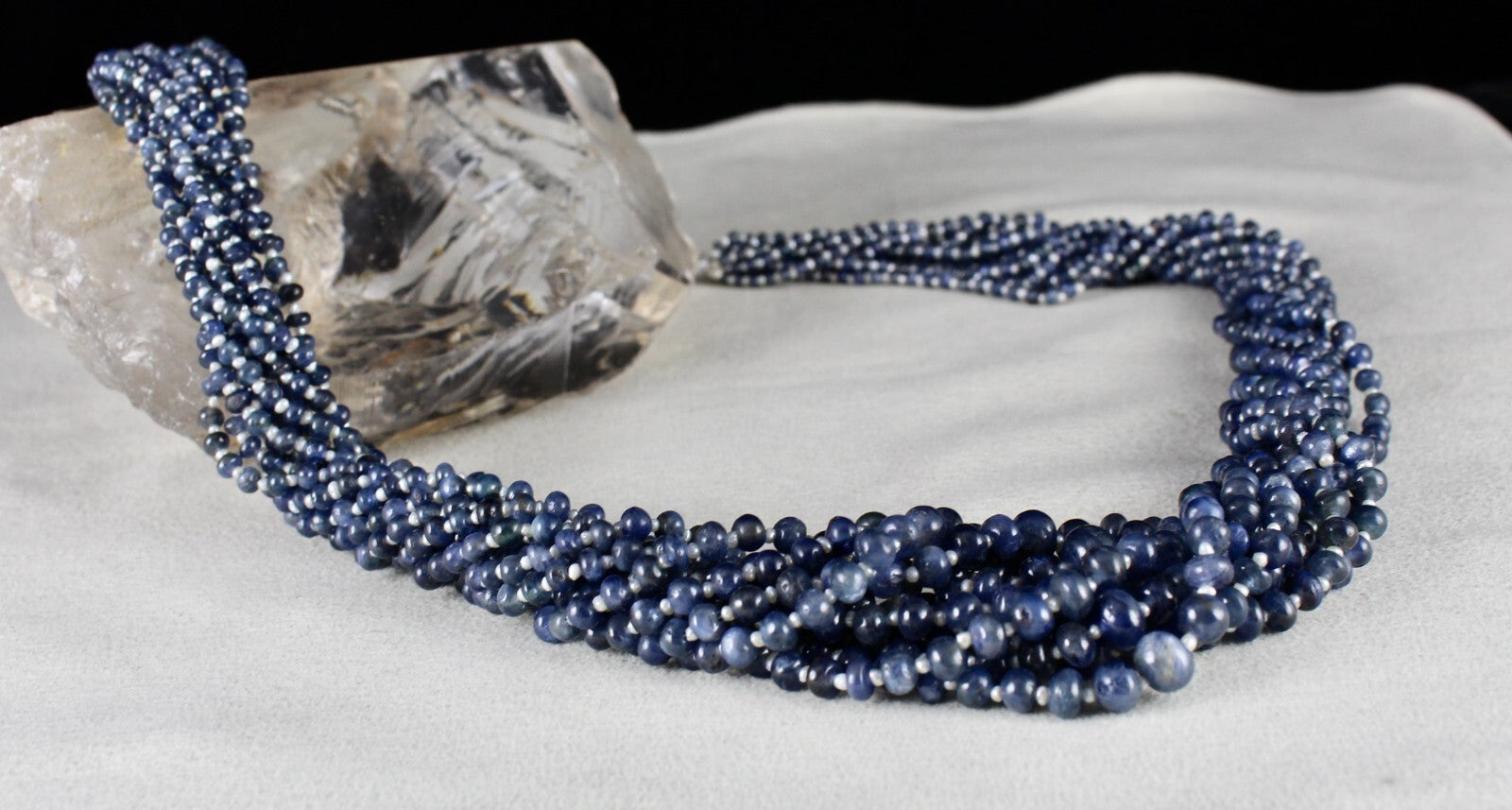 Certified Blue Sapphire 483ct & Pearl Round Beaded Necklace 11l Silver Clasp