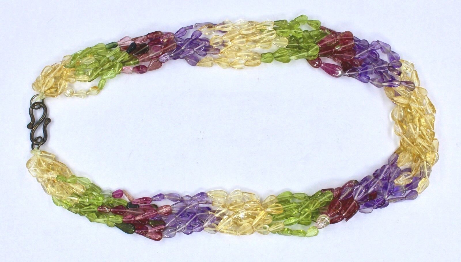 MULTI COLOR PERIDOT CITRINE TOURMALINE BEADS 8 LINE 313 CARATS GEMSTONE NECKLACE