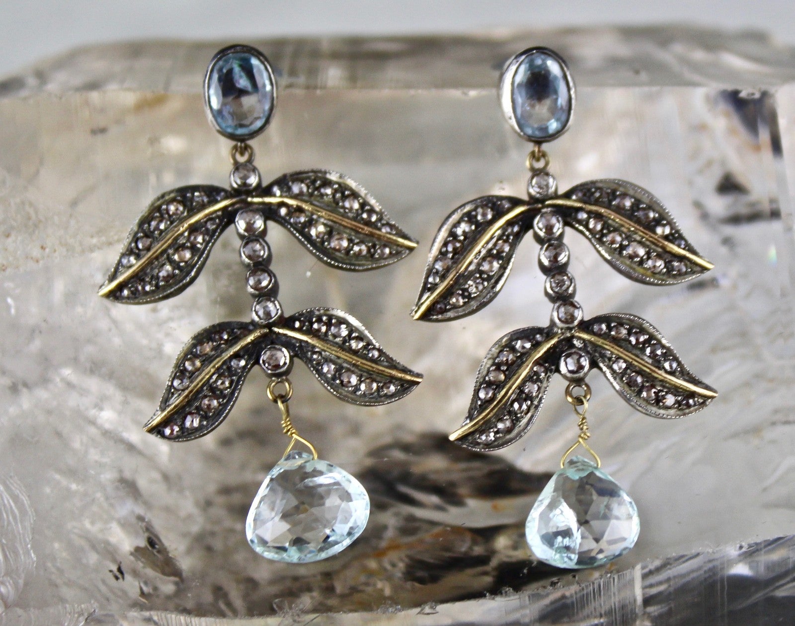 Certified Natural Blue Aquamarine 64ct Natural Diamond Sterling Silver Earrings