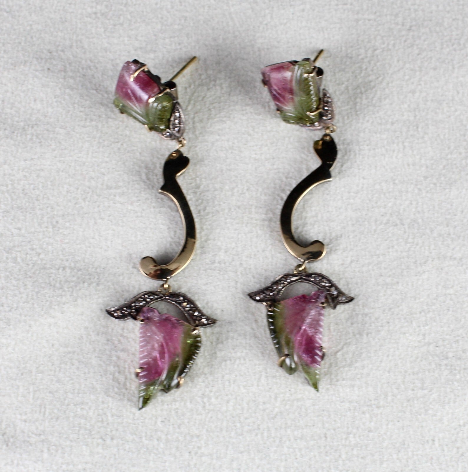 Certified Natural Multi Tourmaline 67.75ct Diamond Sterling Silver Earrings