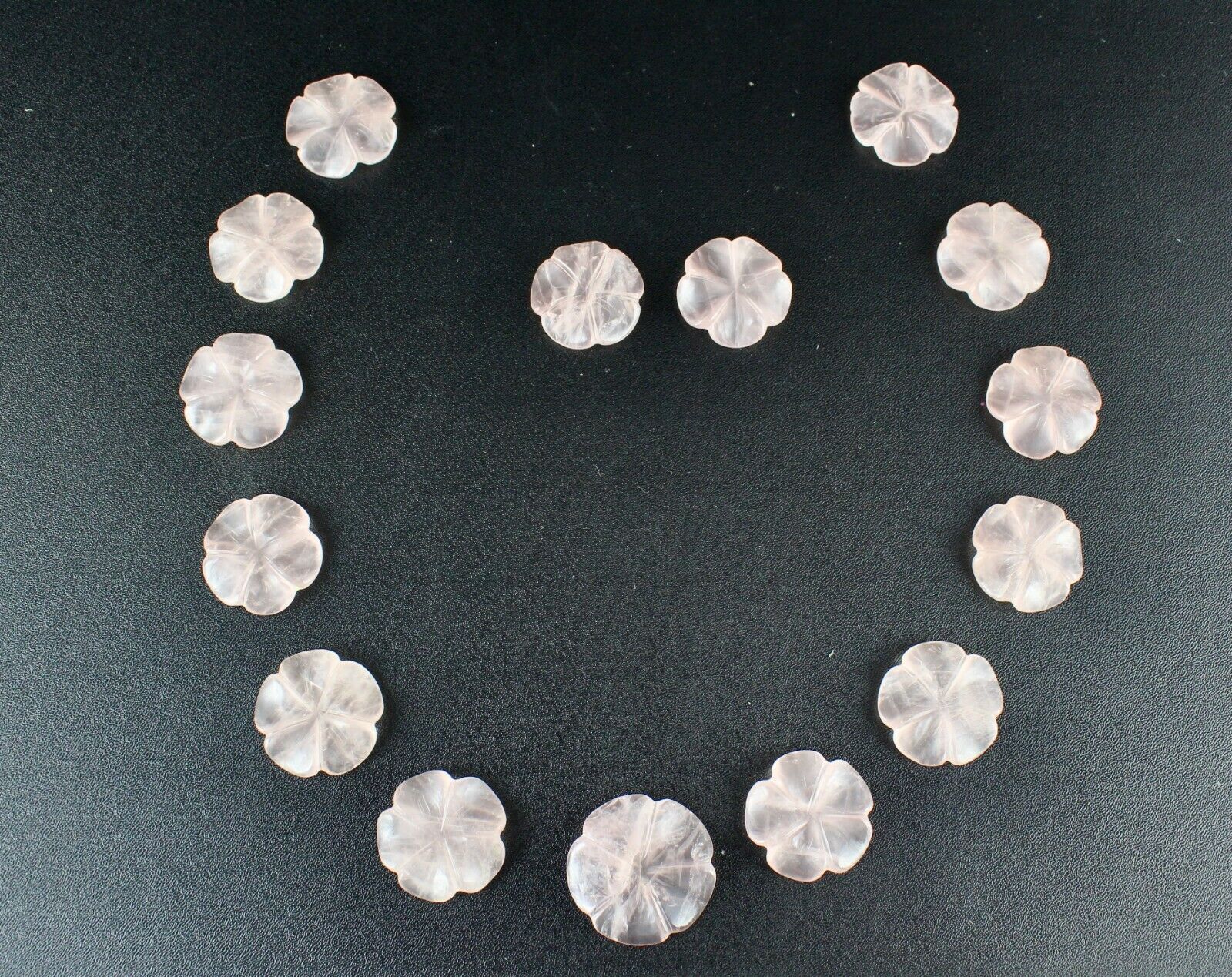 Natural Rose Quartz Carved Flower 15 Pcs 287 Carats Fine Gemstone Set Designing