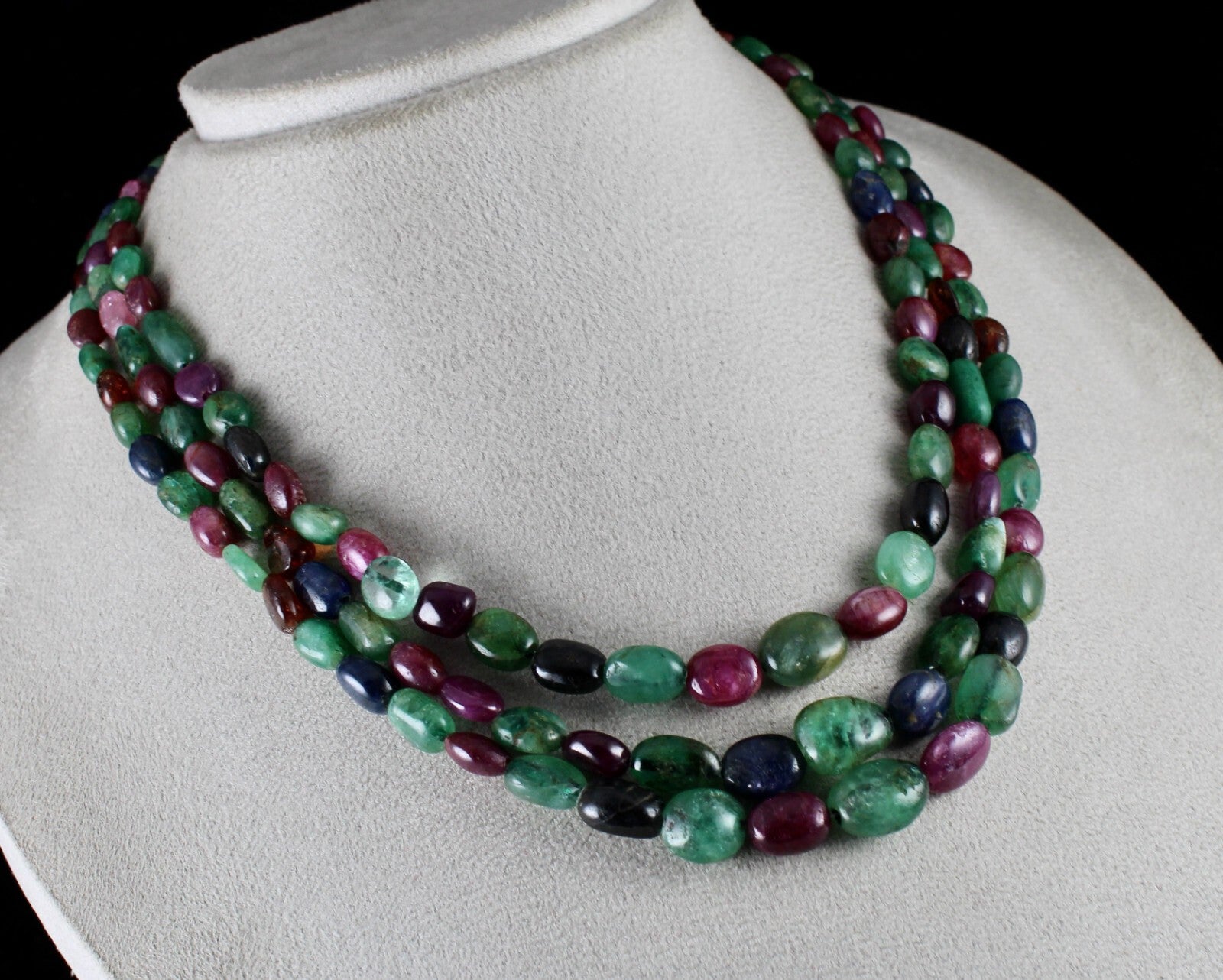 Certified Multi Natural Emerald Ruby Sapphire Beads 572ct Necklace
