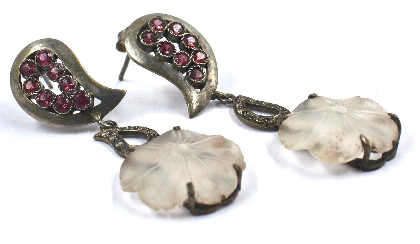 Designer Garnet 59.8ct Crystal Quartz Natural Diamond Sterling Silver Earrings