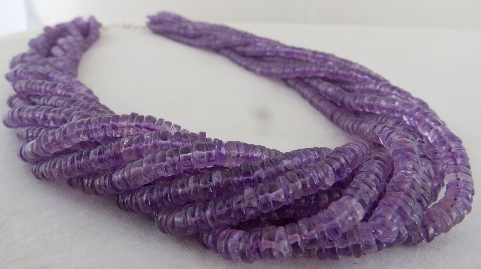 Natural Brazilian Amethyst Beads Button 10 Line 1165 Ct Gemstone Silver Necklace