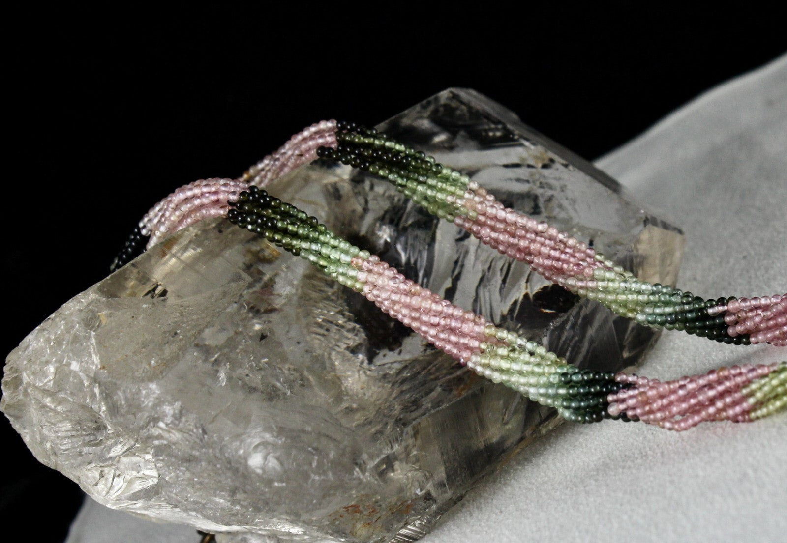 Sterling Silver Necklace 10 Line Multi Tourmaline Beads 109ct Round Gemstone