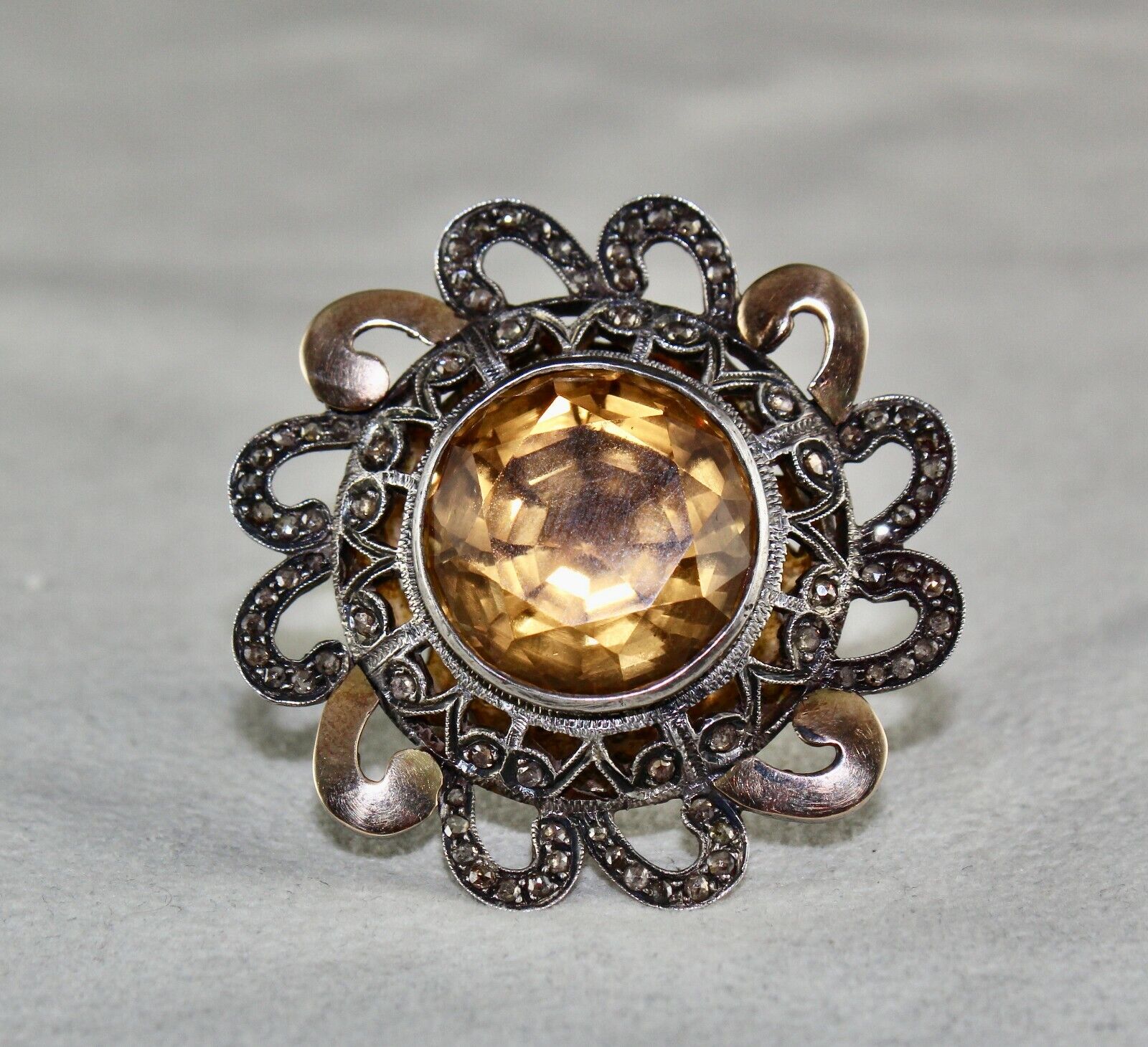 NATURAL YELLOW CITRINE CUT DIAMOND 18K GOLD LADIES RING IN 925 STERLING SILVER
