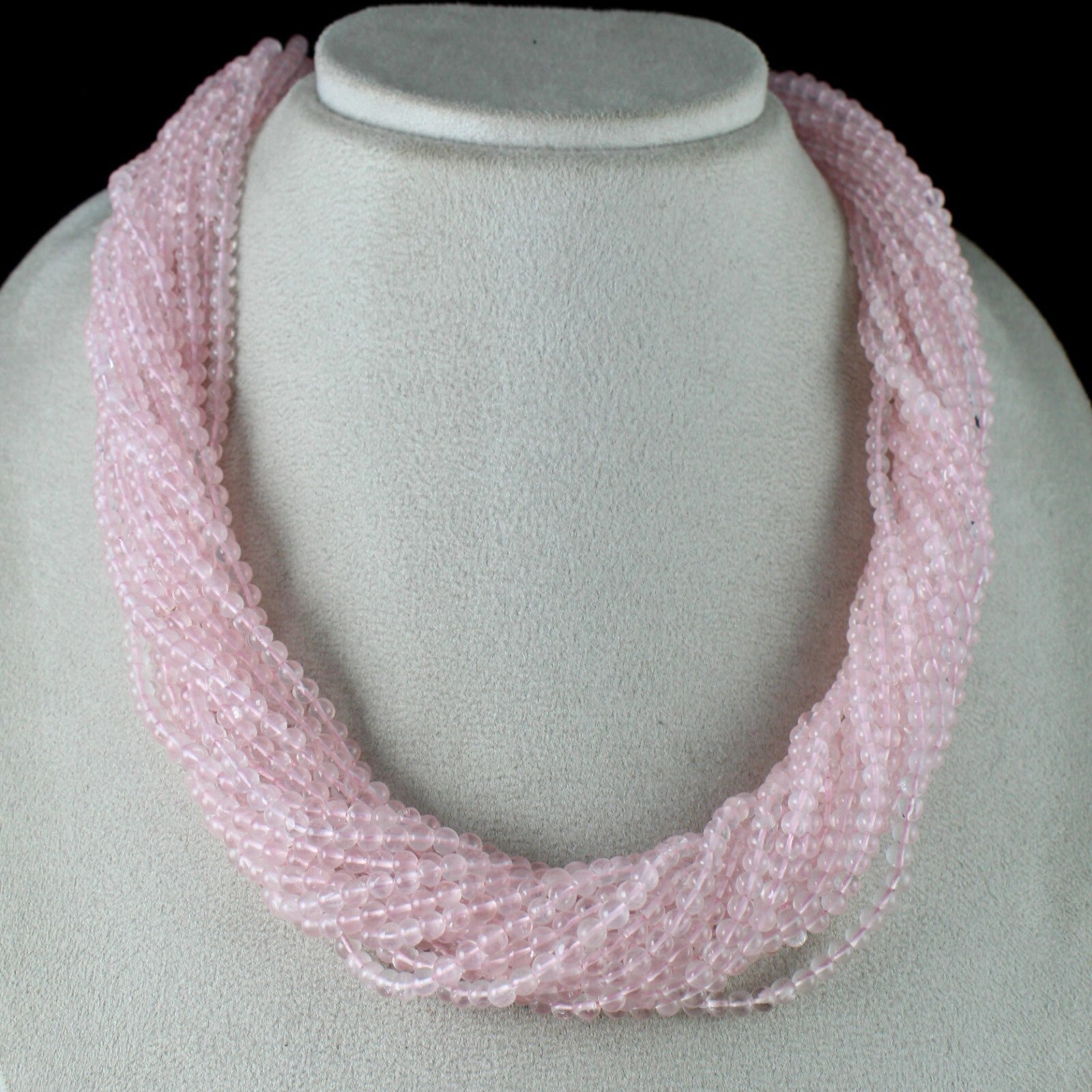 Natural Pink Rose Quartz Beads 1175 Carats Semi-precious 18 Line Necklace