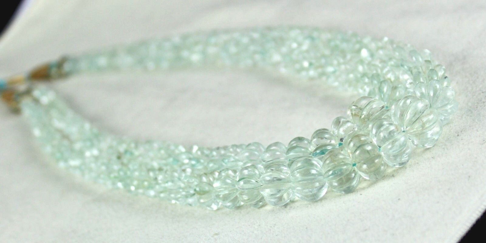 NATURAL AQUAMARINE BEADS CARVED 2 LINE 545 CARATS LADIES GEMSTONE MELON NECKLACE