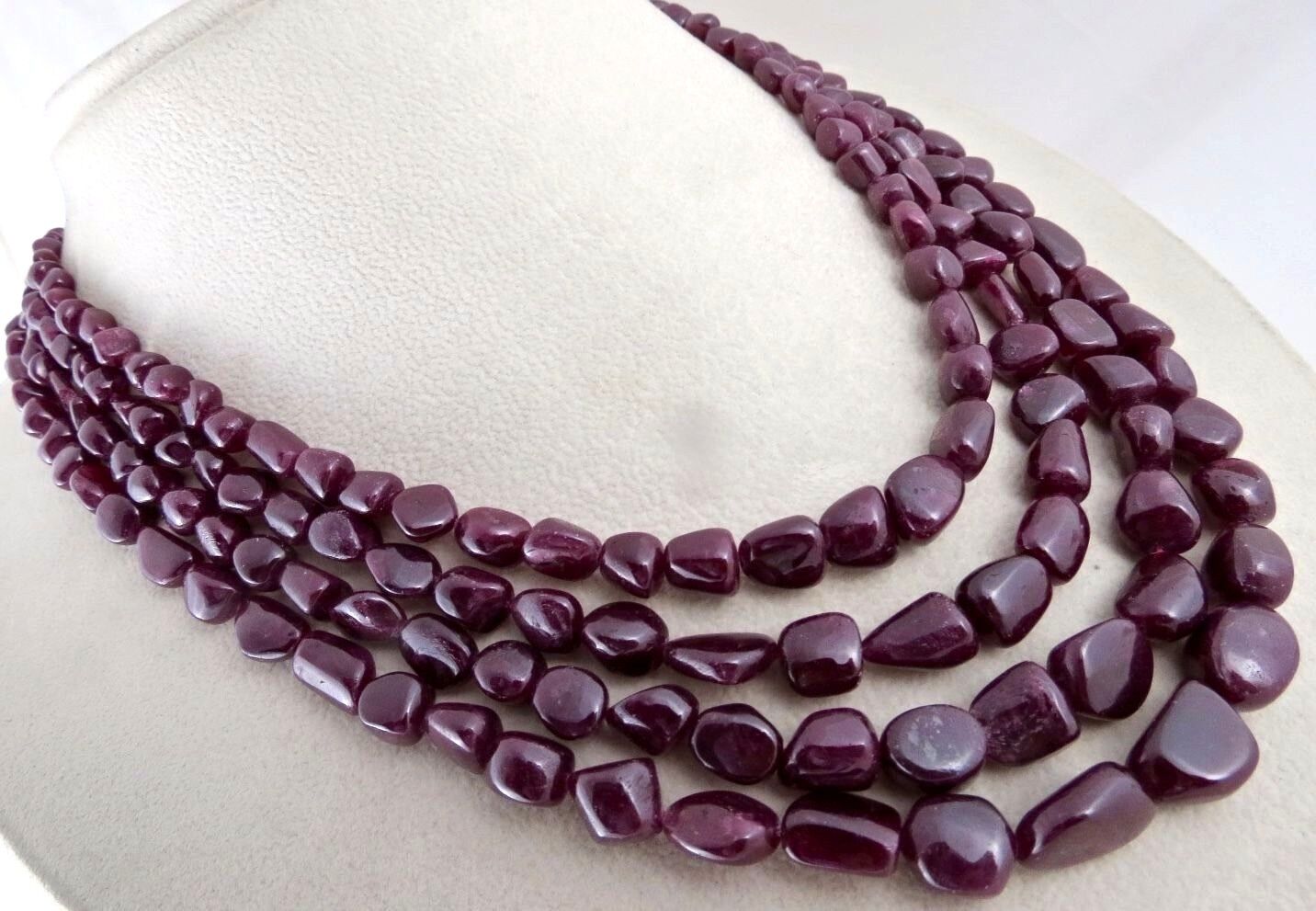 NATURAL NO HEAT RUBY BEADS LONG 4 LINE 803 CARATS GEMSTONE LADIES NECKLACE