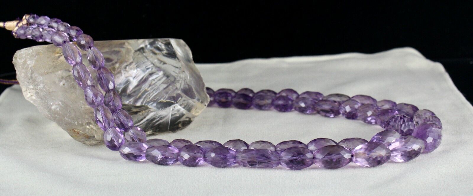 NATURAL AMETHYST BEADS OVAL FACETED 2 LINE 843 CARATS GEMSTONE FASHION NECKLACE